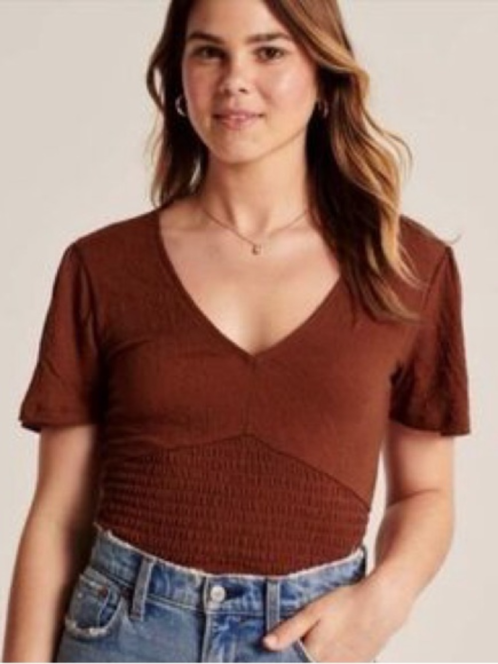 Abercrombie & Fitch Ruched V-Neck Top Sz L